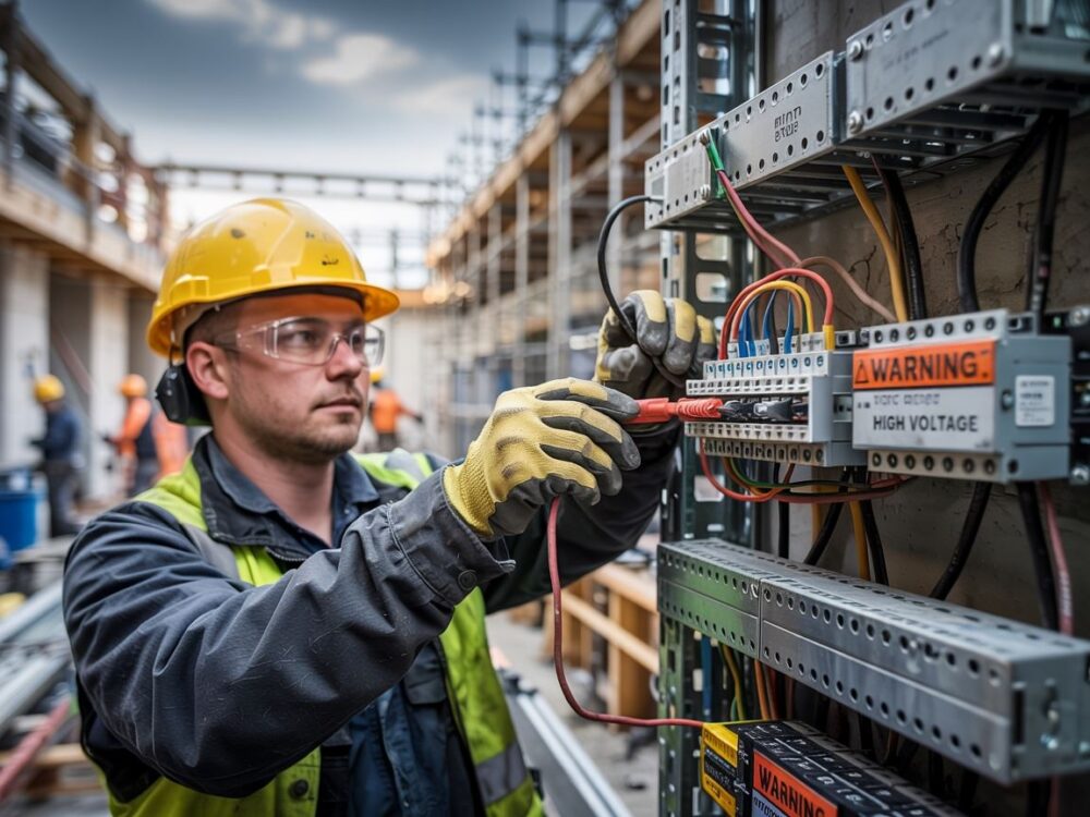 elektryk przy rozdzielnicy