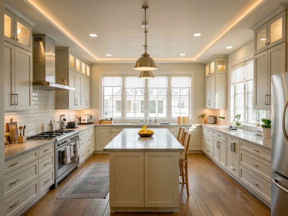 lampy wiszące nad wyspą kuchenną