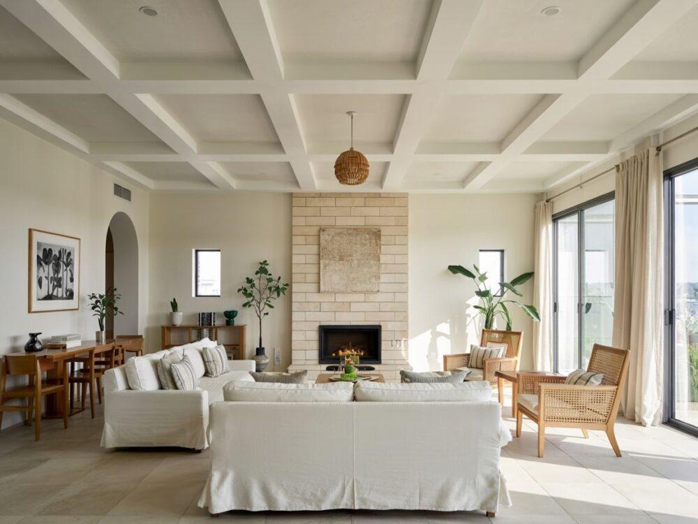 nowoczesny sufit z belkami