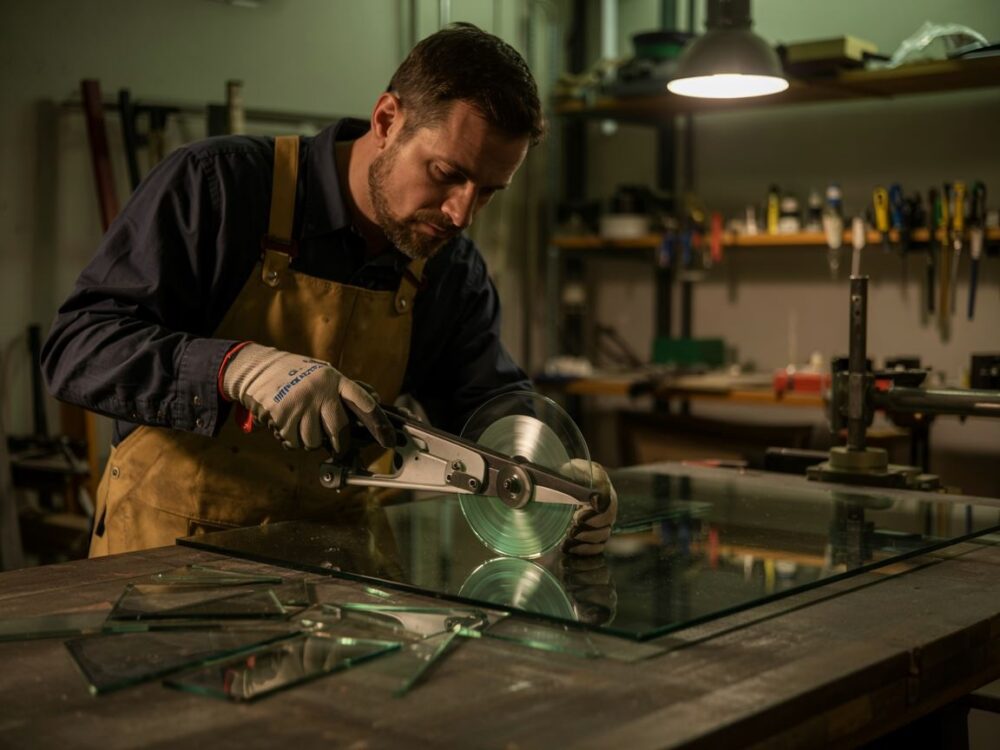 ręka w rękawiczce przy lustrze